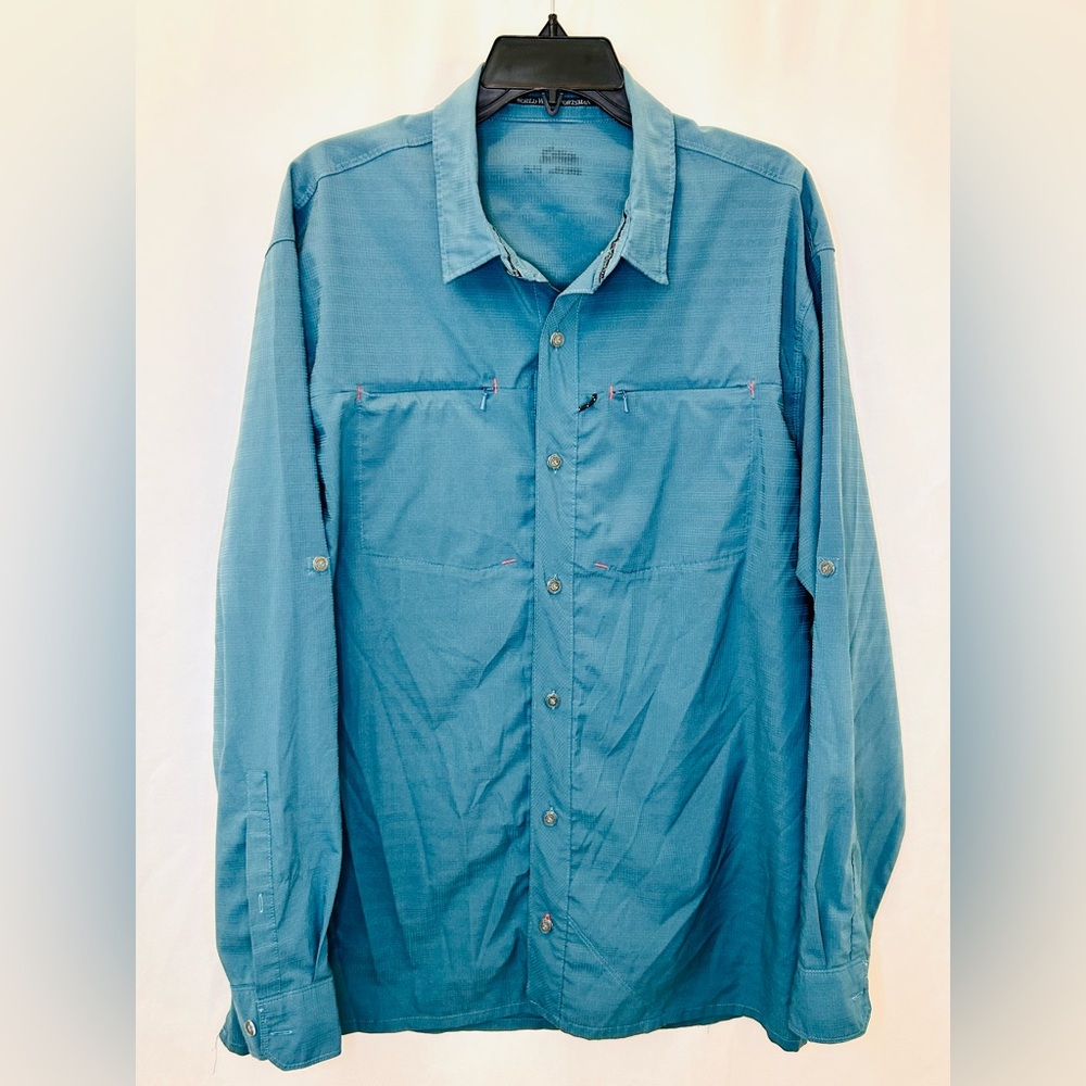World Wide Sportsman Aqua Blue Long Sleeve Fisherman Button Up Shirt Men’s XL
